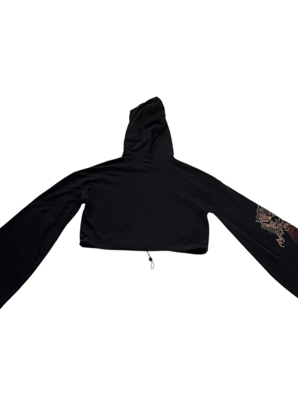 Missguided hoodie black red embroidered dragon cropped Size 6 bell flare sleeve